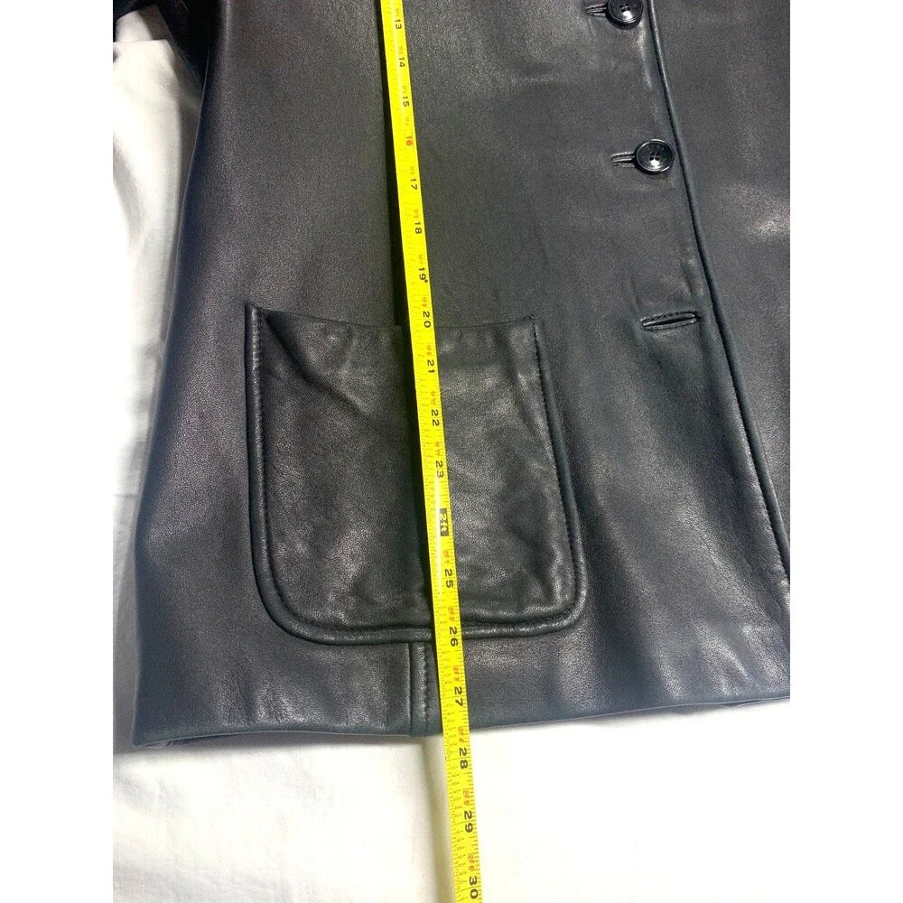 Vintage Dana Buchman Black Leather Car Coat Jacket Leopard Print Lining Size XL - Picture 5 of 9